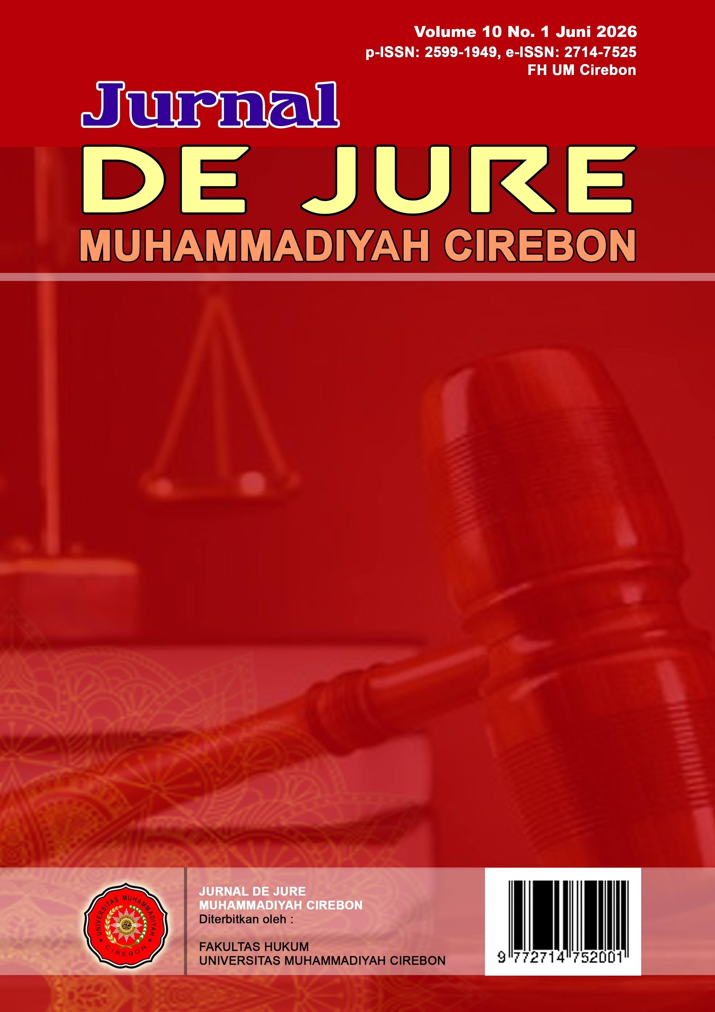					View Vol. 10 No. 1 (2026): De Jure Muhammadiyah Cirebon (DJMC) 
				
